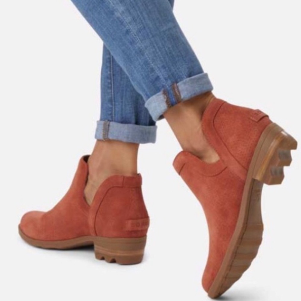 Sorel Lolla Cut-Out Suede Ankle Boots Burnt Orange Womens 11